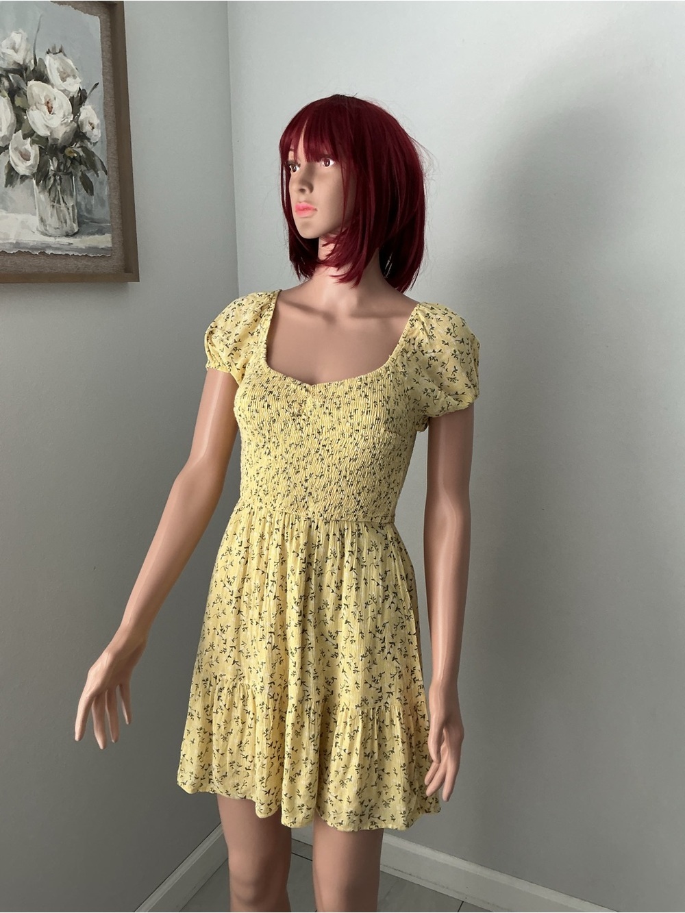 Hollister Yellow Floral Smocked Mini Dress